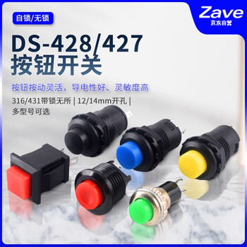ZAVE 按钮开关圆形 DS-500 按通复位 绿色 （2只）