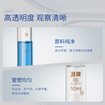 湘玻 玻璃具塞刻度试管圆底磨砂口带塞加厚耐高温实验室 50mL