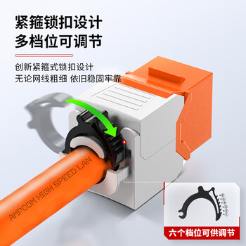 安普康(AMPCOM)网络面板模块 6个六类锁扣免打 非屏蔽CAT6类网线插座 千兆RJ45水晶头镀金UTP信息网口 AMC668OR 安普康(AMPCOM)网络面板模块 6个六类锁扣免打 非屏蔽CAT6类网线插座 千兆RJ45水晶头镀金UTP信息网口 AMC668OR