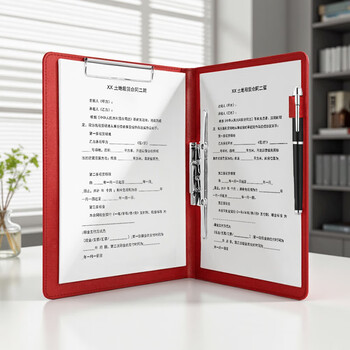 金得利A4多功能文件夹双强力夹皮质经理夹秘书夹资料夹房产销售夹签约本商务会议文件合同夹板红色AF1802