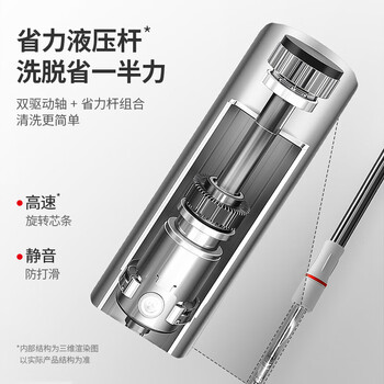 好媳妇旋转拖把38cm2个棉头 液压杆双驱动免手洗家用一拖净不锈钢篮