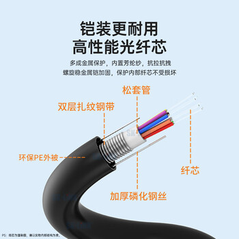 SK-LINK 室外单模铠装成品光缆4芯光纤线四芯光纤跳线免熔接户外架空100米SC接头GYXTW-4B-100M(SC)