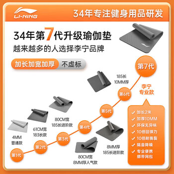 李宁（LI-NING）瑜伽垫男加长2米加厚健身专业训练仰卧起坐防滑隔音减震705灰