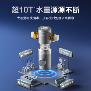 海尔（Haier）前置过滤器超10T大通量小飓风家用净水器40微米磁环吸附双过滤全屋净水非直饮HP-37PRO