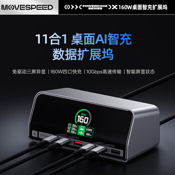 移速(MOVE SPEED)11合1桌面充扩展坞160W氮化镓AI智控屏显拓展坞10Gbps传输三屏异显免驱动适配windows/macOS4K投屏 移速(MOVE SPEED)11合1桌面充扩展坞160W氮化镓AI智控屏显拓展坞10Gbps传输三屏异显免驱动适配windows/macOS4K投屏