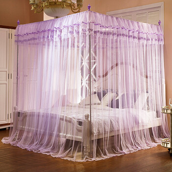 艳阳天家纺 落地三开门蚊帐 宫廷公主风不锈钢支架方顶加密 a紫-25mm