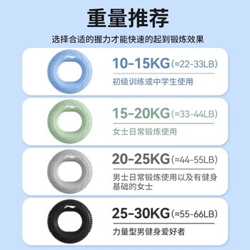李宁握力器硅胶握力圈男专业练手力手指康复训练器材练臂肌握力球黑色