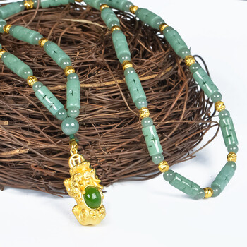 品牌新品 黄金翡翠节节高貔貅项链男3d硬足金貔恘转运珠吊坠女长款