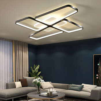 现代led吸顶灯几何风车创意家用大气卧室灯黑白风格灯具大号115cm128w