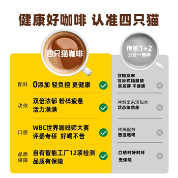 四只猫咖啡 拿铁特浓黑咖啡120杯 送搅拌杯 0植脂末 速溶咖啡粉  共1020g