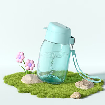 特百惠（Tupperware）嘟嘟企鹅350ML塑料杯夏季儿童可爱水杯子男女学生带提绳 海雾蓝