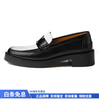 爱马仕hermeshour头层牛皮休闲乐福鞋女款黑白生日礼物黑白365有原装