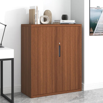 洛克菲勒钢制办公柜带锁矮柜木纹文件柜全转印深樱桃木1090铁开门