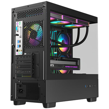 AOCCG393B黑色 游戏电脑台式海景房主机箱 双面玻璃/MATX主板/360水冷/9风扇位/上下分仓