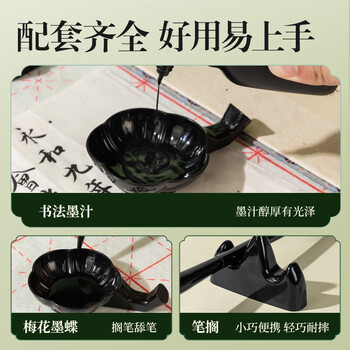 得力（deli）熊猫学生文房书法套装文房四宝毛笔砚台宣纸开学礼物初学者入门临摹书法收纳箱16件套开学用品