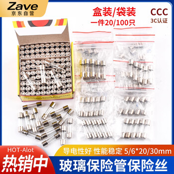 ZAVE 保险丝玻璃保险管熔断器 5*20mm 10种常用规格每种5只（袋装）