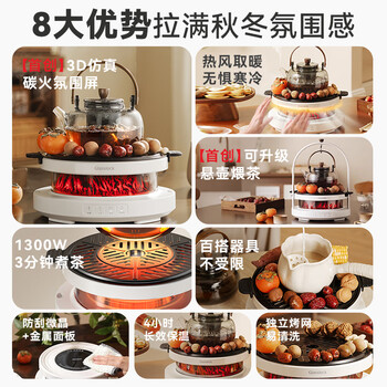 GLASSLOCK盖朗仿真碳火围炉煮茶套装春季户外露营野餐烧水煮茶炉全玻璃0胶水养生花茶壶恒温煮茶器电陶炉