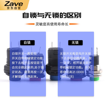 ZAVE 按钮开关圆形 DS-500 按通复位 绿色 （2只）