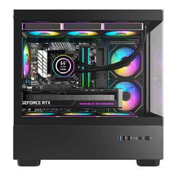 AOCCG393B黑色 游戏电脑台式海景房主机箱 双面玻璃/MATX主板/360水冷/9风扇位/上下分仓