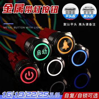 瀚时恒业 金属按钮开关LED带灯防水按键自复位点动自锁 环形灯丨蓝光丨不含插座16mm;自复【松手弹回】220V（10个）