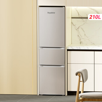 荣事达（Royalstar）210升三门小型租房家用电冰箱三开门三温区中门软冷冻 节能省电低音 两天仅约一度电 银色R210T