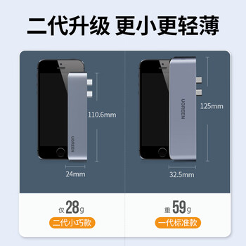 绿联Type-C扩展坞苹果直插式拓展坞适用MacBookPro/Air笔记本M3/M4芯片雷电4/5转换器USB3.0读卡器C口