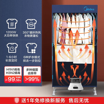 美的（Midea）【430升大容量】干衣机烘干机家用烘衣物护理机烘鞋婴儿脱水小型除菌除螨烘衣机/HBGJ12A1D