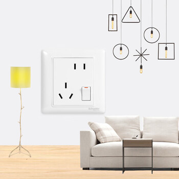 施耐德电气 错位五孔插座带开关 86型一开五孔电源开关插座面板睿意系列白色