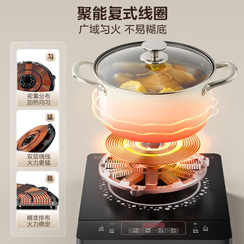 美的（Midea）电磁炉【猛火爆炒】2200W大火力 4D防水超薄耐用黑晶面板 多功能家用电磁灶电火锅炉 C22-RT22E01	