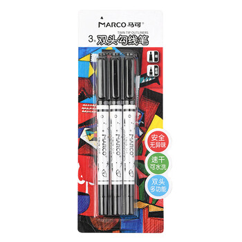 马可(MARCO)双头勾线笔记号笔儿童绘画加粗黑色美术生幼儿园涂鸦描边黑色水性笔马克笔绘画 马可(MARCO)双头勾线笔记号笔儿童绘画加粗黑色美术生幼儿园涂鸦描边黑色水性笔马克笔绘画