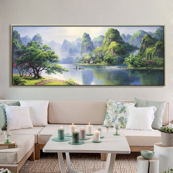手绘油画客厅装饰画沙发背景画新中式国画风景壁画挂画桂林山水画酒店