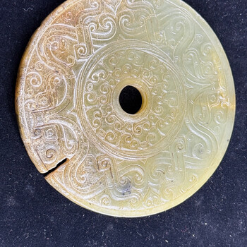 明時代 和田青玉 和田玉彫り 「天円地方」型玉佩一対 純和田玉