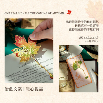 洧宜彩色叶脉金属书签送学生纪念品故宫文创中国风复古银杏叶书签高颜值创意伴手礼送老师生日礼物女