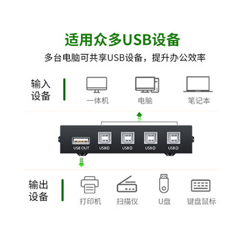 晶华 USB切换器4进1出共享分线器方口台式机笔记本电脑打印线连接打印机4口转切共享使用 黑色Q311