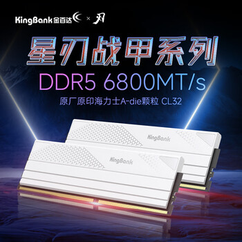 金百达（KINGBANK）32GB(16GBX2)套装DDR5 6800台式机内存条海力士A-die颗粒星刃白C32