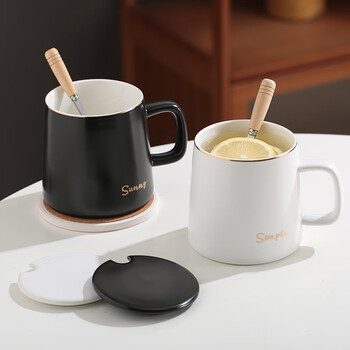 传旗陶瓷马克杯带勺盖咖啡杯牛奶杯早餐杯办公杯男女茶杯描金黑400ml 传旗陶瓷马克杯带勺盖咖啡杯牛奶杯早餐杯办公杯男女茶杯描金黑400ml