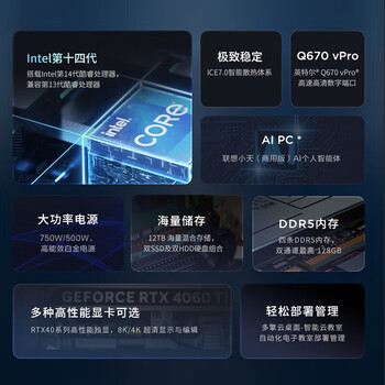 联想ThinkStation K-C3 2025款 建模渲染商用台式电脑 定制（I9-14900 64G 2T+1T RTX5060TI-8G）