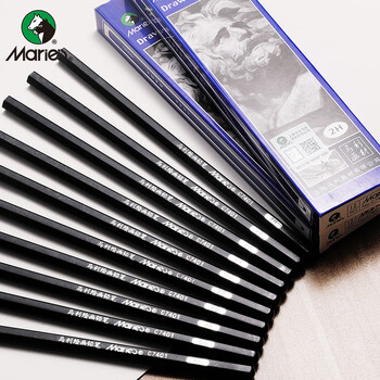 马利(Marie's)3B绘画铅笔12支装 素描绘画绘图考试六角木杆炭笔铅笔 学生初学者考试画画专用C7401 速写 马克笔绘画