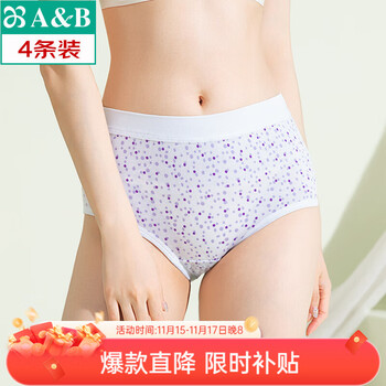 AB母亲节【4条】内衣精梳棉质高腰中老年大码女印花三角抗菌内裤 老花色混色搭配随机 4条 3XL