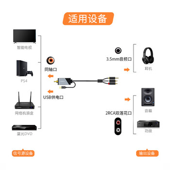 晶华JH数字同轴转3.5+双莲花音频转换器线机顶盒电视接双莲花2RAC音响功放SPDIF转模拟3.5mm1.5米Z235E