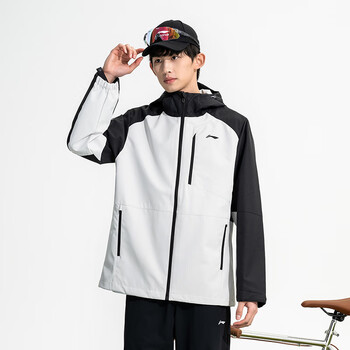 李宁（LI-NING）外套夹克乒乓球服户外徒步防水防风保暖风衣男女 黑色/川石灰3XL