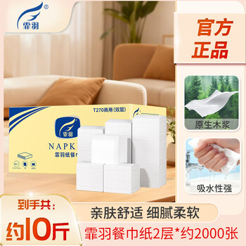 霏羽餐巾纸10斤整箱方巾纸270*270双层酒店餐饮饭店用纸巾T270