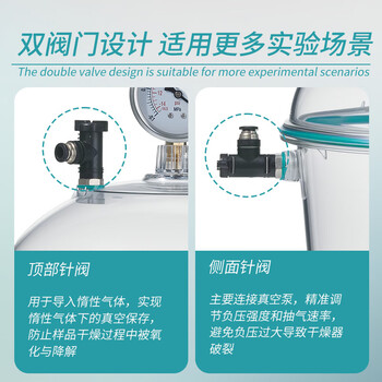 比克曼生物 塑料真空干燥器实验室干燥皿真空罐双阀门带压力表加厚透明 【250mm】真空干燥器(京仓) 持久真空 比克曼生物 塑料真空干燥器实验室干燥皿真空罐双阀门带压力表加厚透明 【250mm】真空干燥器(京仓) 持久真空