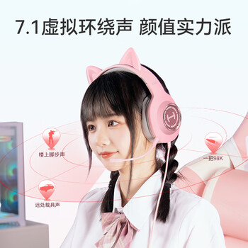 漫步者(EDIFIER)HECATE G2有线萌猫版 USB7.1声道游戏耳机女生电脑网课办公电竞耳麦头戴式网红主播女神直播 粉色 漫步者(EDIFIER)HECATE G2有线萌猫版 USB7.1声道游戏耳机女生电脑网课办公电竞耳麦头戴式网红主播女神直播 粉色