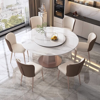 拳霸旋转岩板餐桌轻奢现代简约方圆两用可伸缩折叠吃饭圆桌椅组合家用