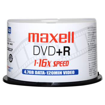 麦克赛尔（Maxell）DVD+R光盘 刻录盘 光碟 空白光盘 16速4.7G 影音系列桶装50片