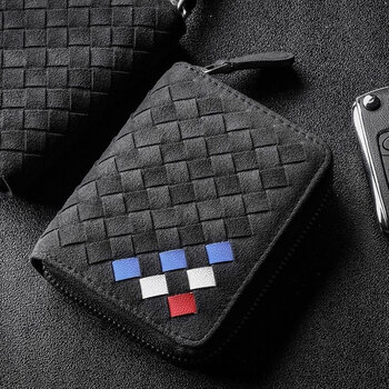 钱包罗诗奴alcantara翻毛皮大容量包男士多卡位钥匙零钱包 蓝白红编织