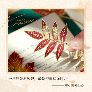 洧宜彩色叶脉金属书签送学生纪念品故宫文创中国风复古银杏叶书签高颜值创意伴手礼送老师生日礼物女