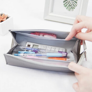 国誉（KOKUYO）学生用大容量铅笔盒直立对开式竖款笔袋文具盒收纳盒深灰WSG-PC22-DM