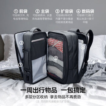 马可·莱登书包男双肩包17.3英寸电脑可扩容大容量旅行包MR9299典雅黑雨衣款